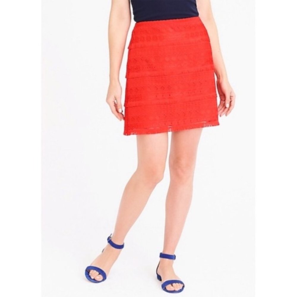 J. Crew Red Fringe Lace Skirt